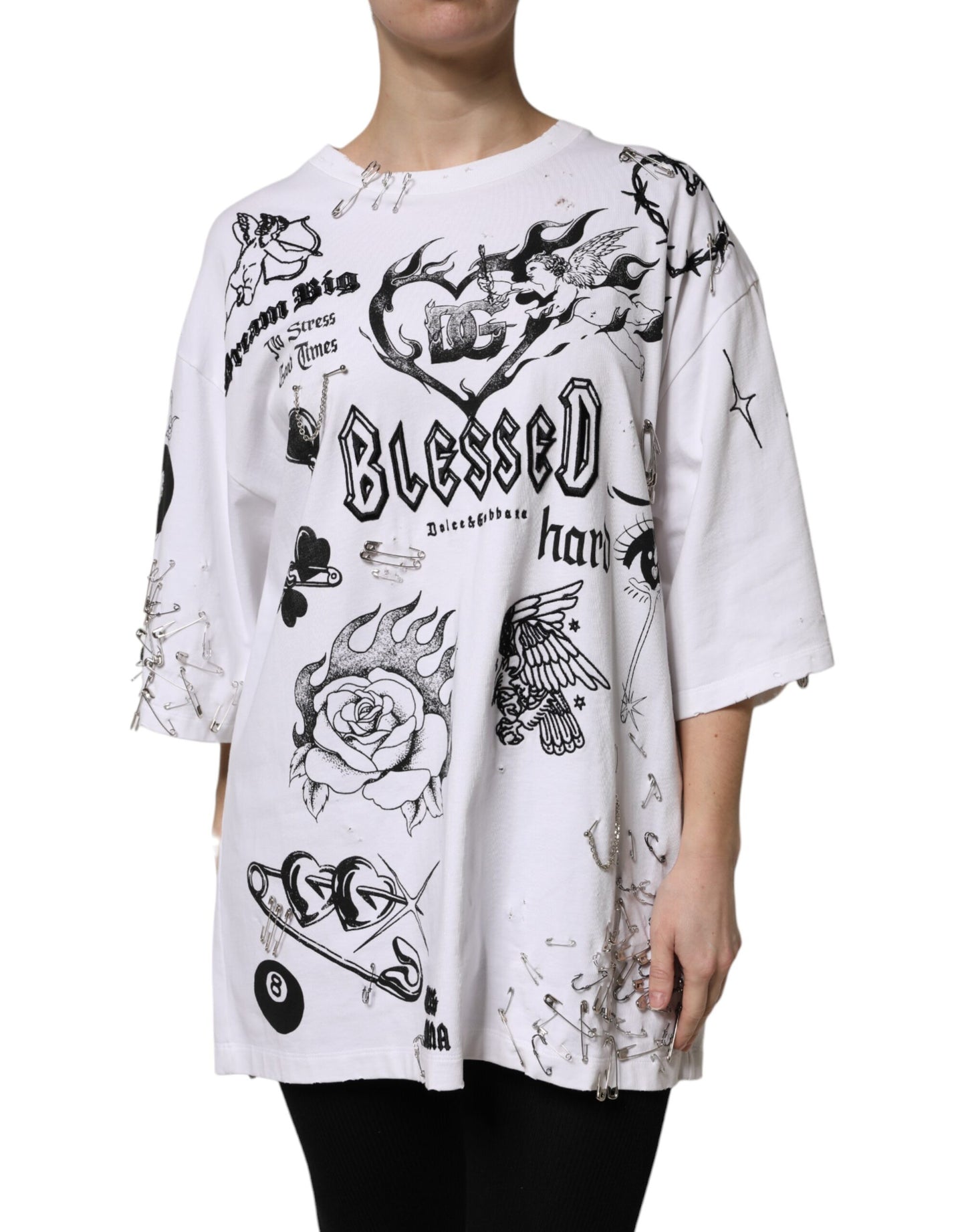 Dolce & Gabbana White Cotton DG BLESSED Graphic Printed T-Shirt