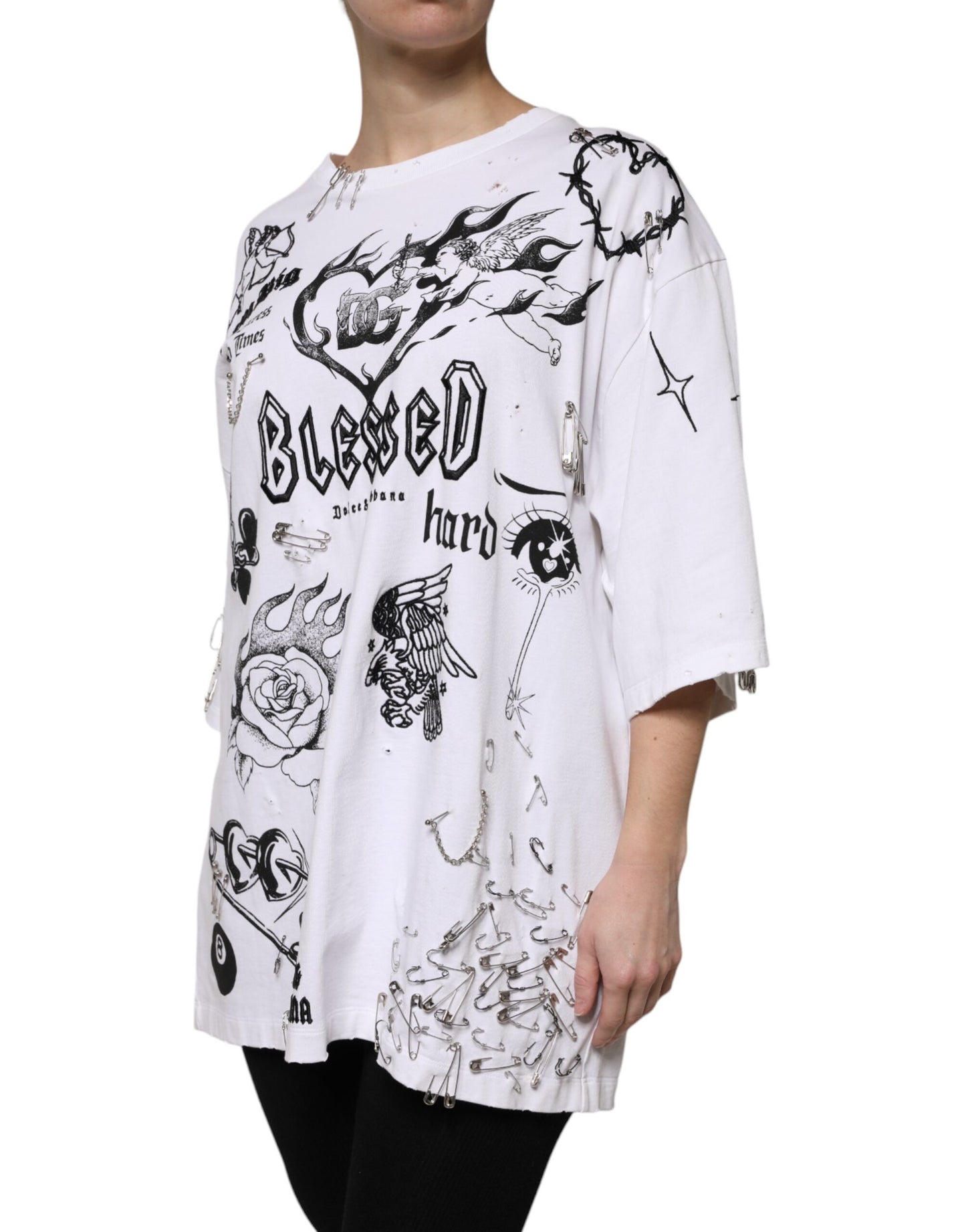 Dolce & Gabbana White Cotton DG BLESSED Graphic Printed T-Shirt