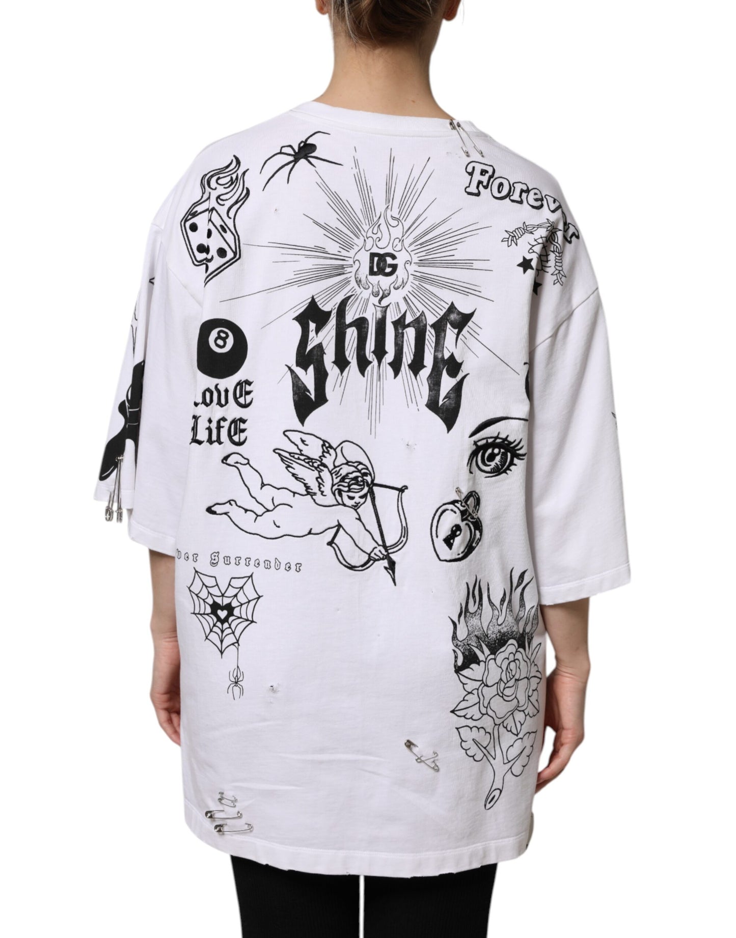 Dolce & Gabbana White Cotton DG BLESSED Graphic Printed T-Shirt