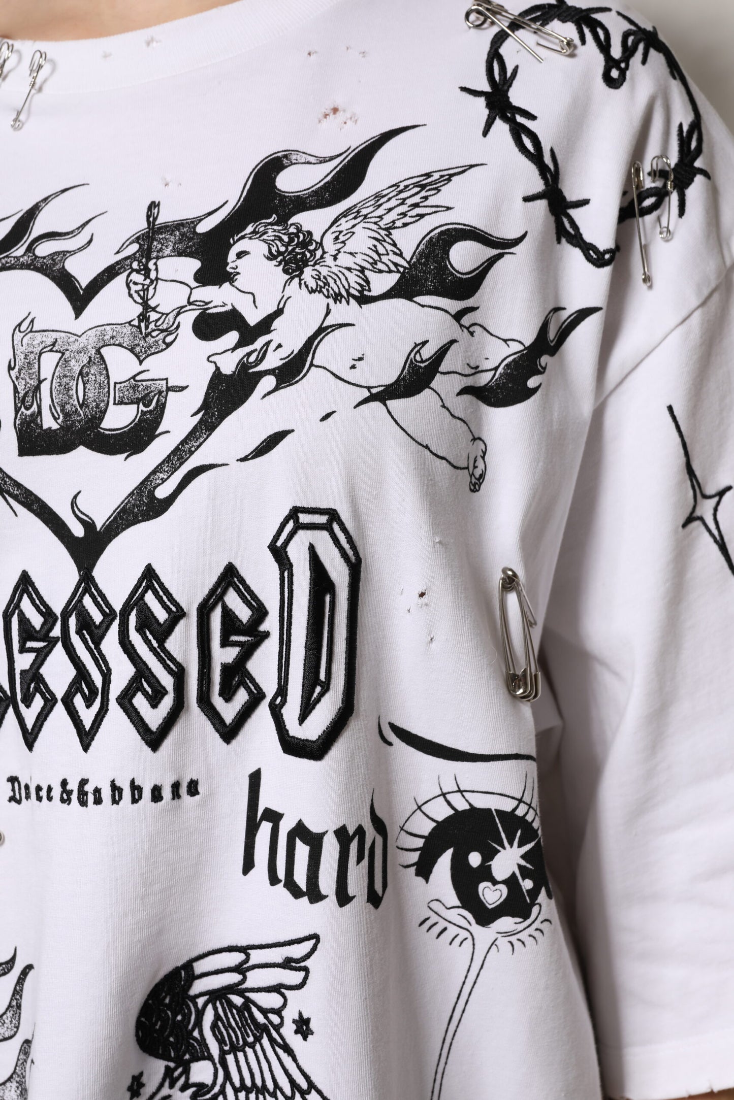 Dolce & Gabbana White Cotton DG BLESSED Graphic Printed T-Shirt