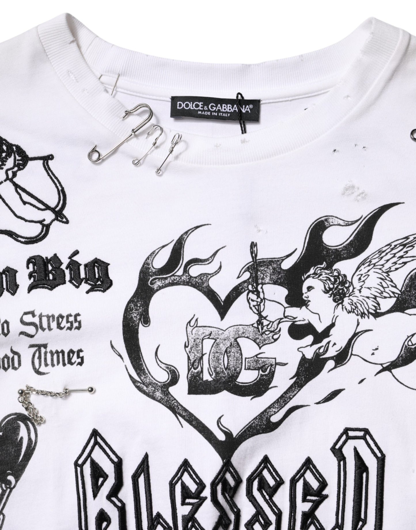 Dolce & Gabbana White Cotton DG BLESSED Graphic Printed T-Shirt