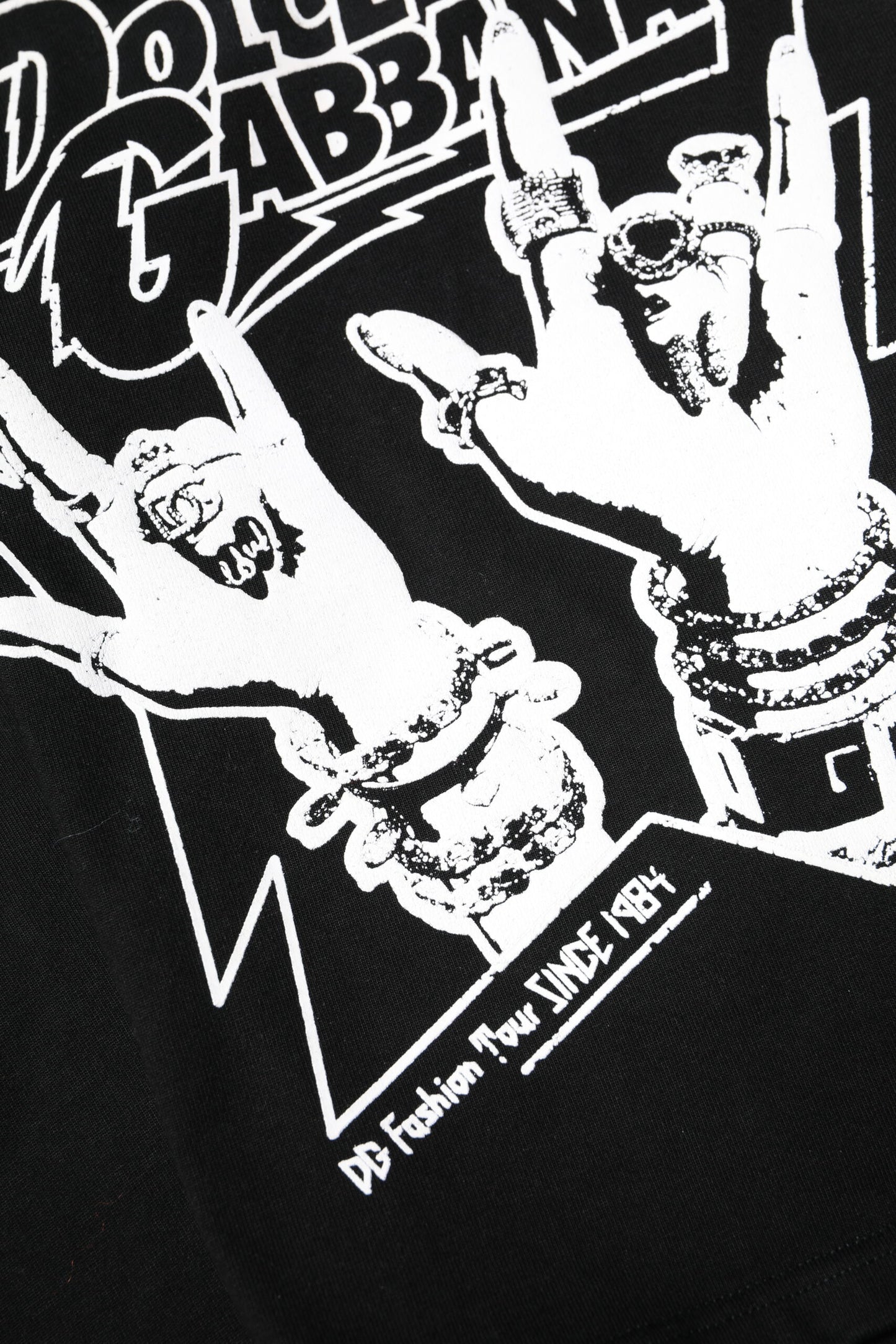 Dolce & Gabbana Black Cotton Rock Print Cropped T-Shirt