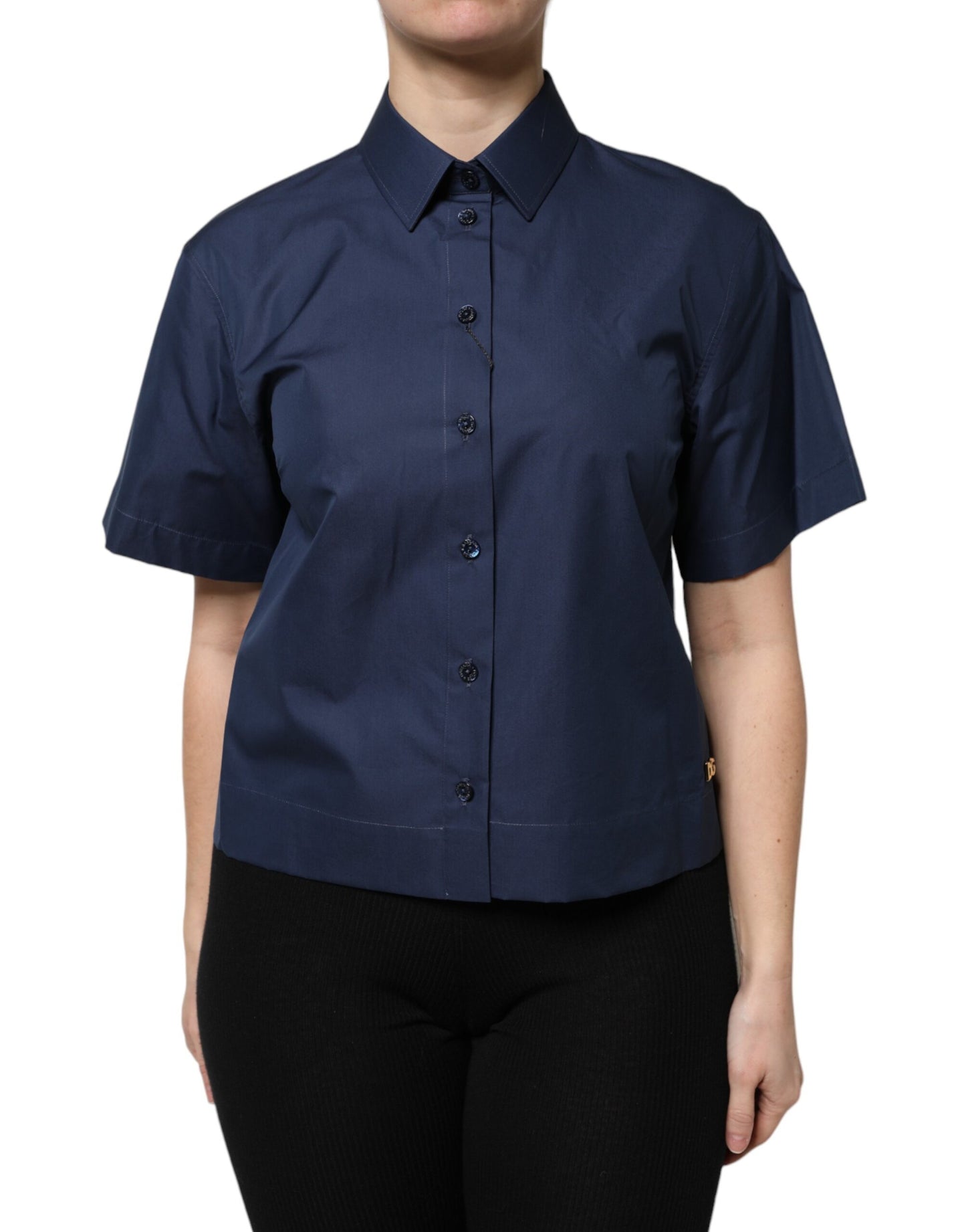 Dolce & Gabbana Blue Cotton Short Sleeves Button Down Polo Top