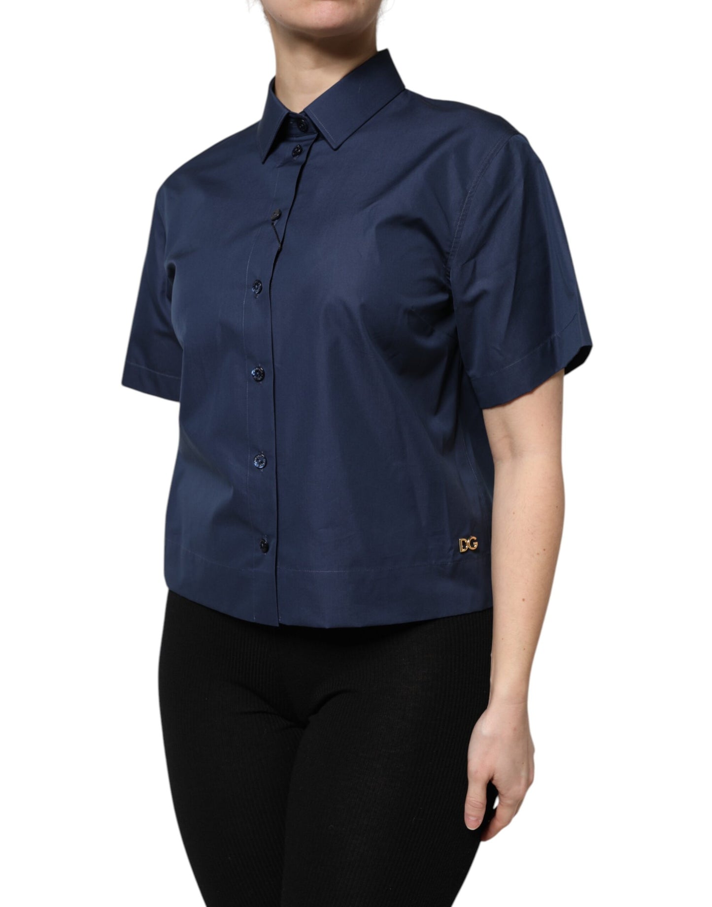 Dolce & Gabbana Blue Cotton Short Sleeves Button Down Polo Top