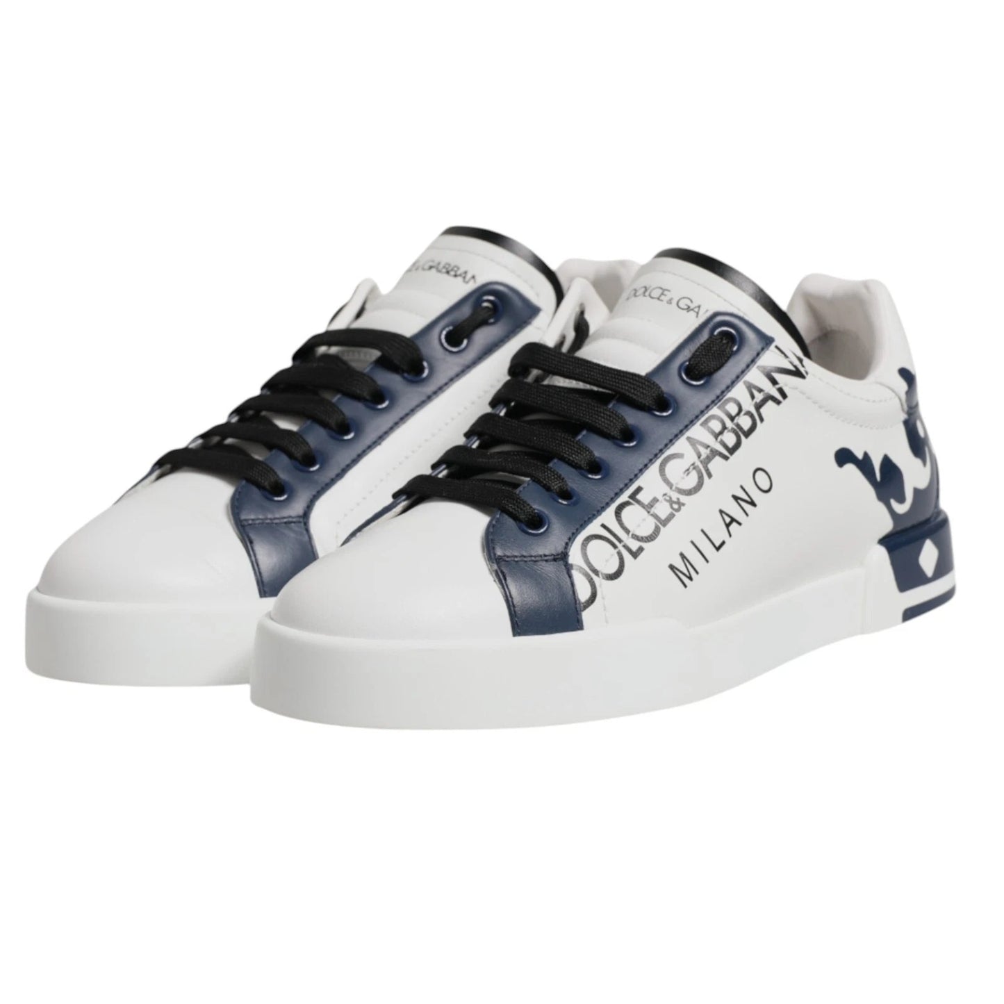 Dolce & Gabbana White Blue Crown Low Top Men's Sneakers