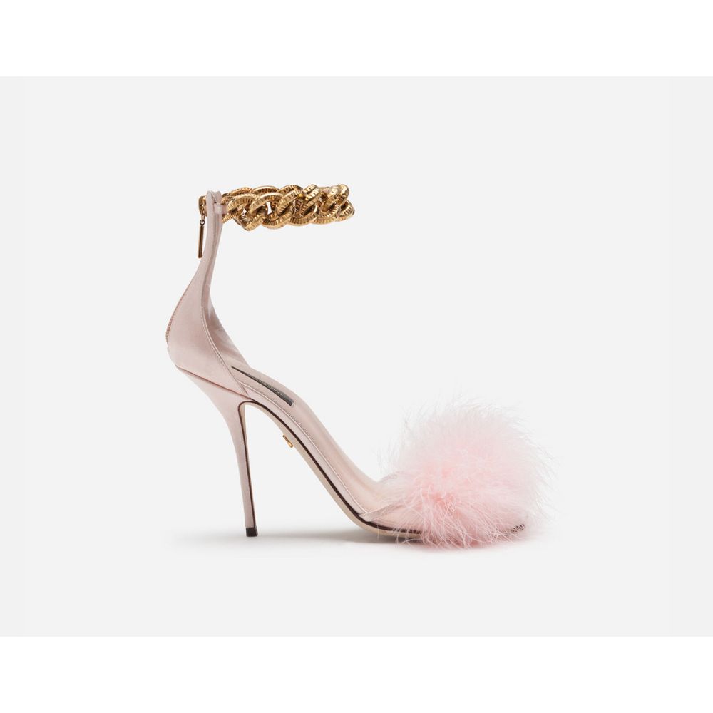 Dolce & Gabbana Pink Leather Pump with Gold Ankle Chain