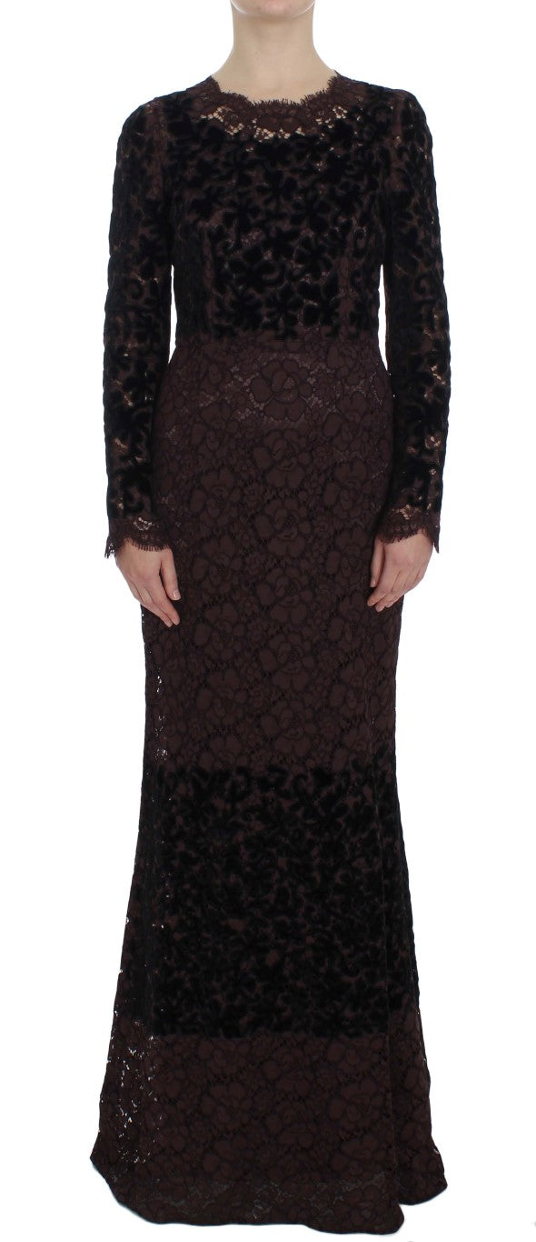 - Elegant Purple Floral Lace Maxi Dress
