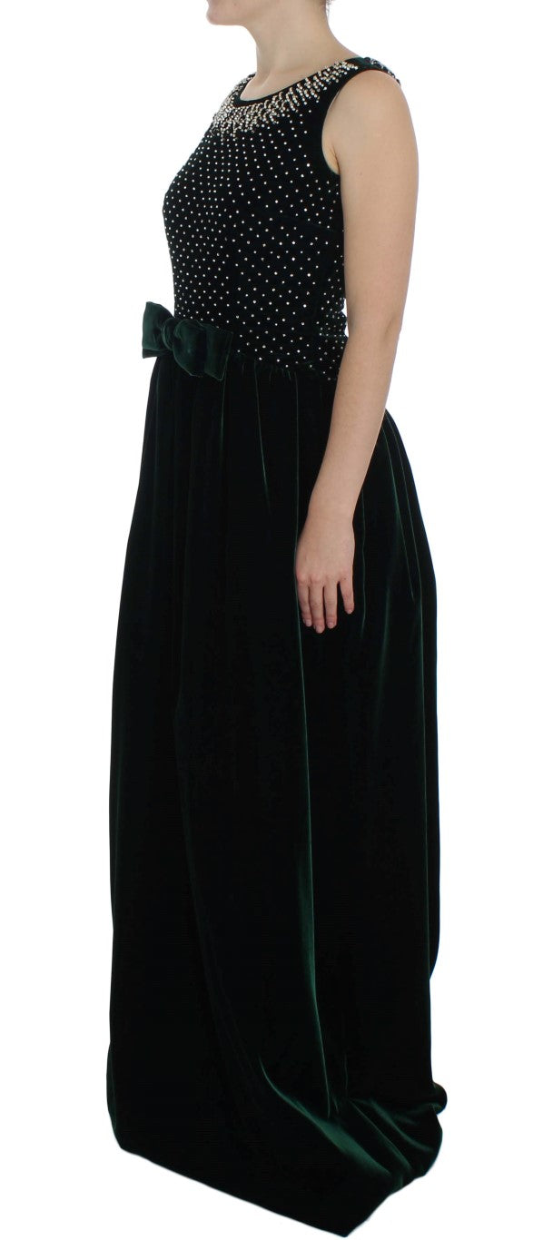 - Enchanted Emerald Velvet Crystal Maxi Dress