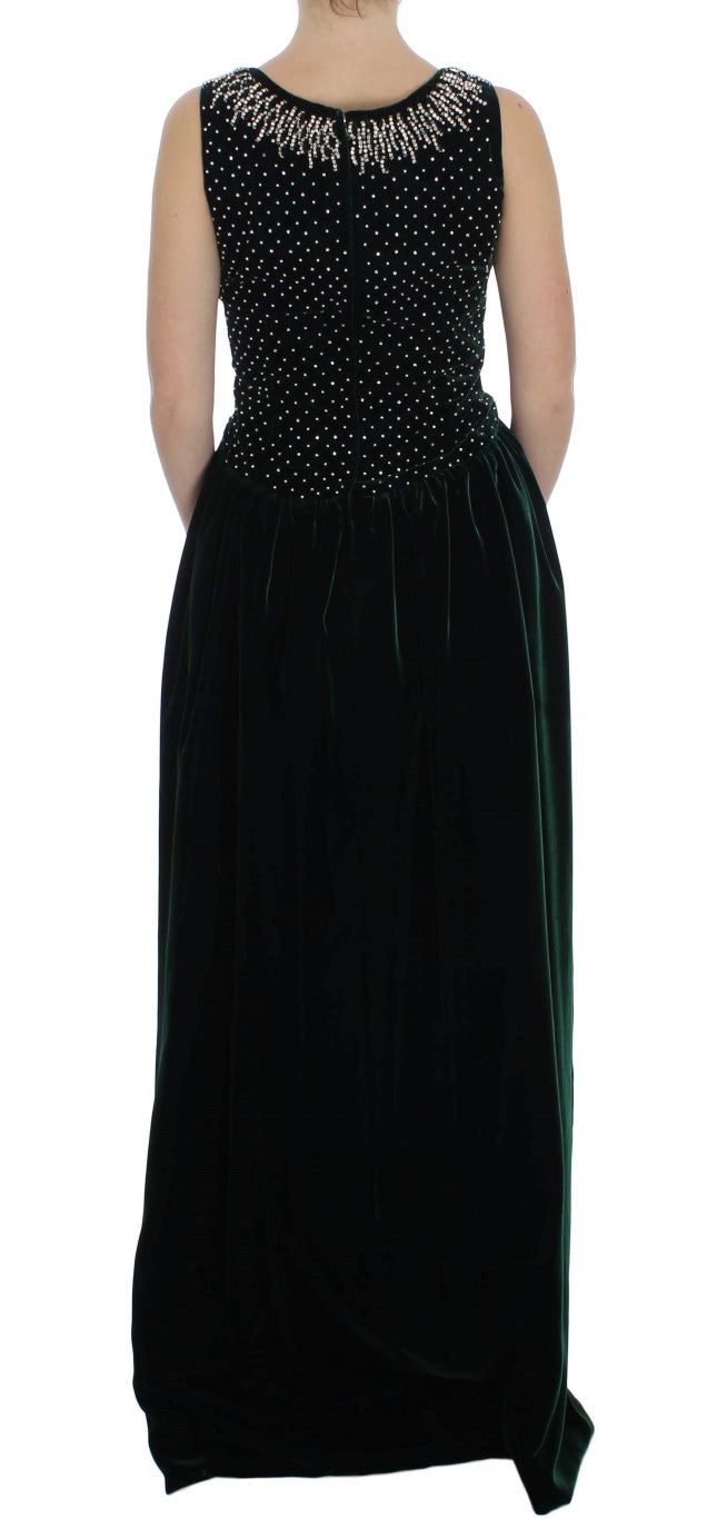 - Enchanted Emerald Velvet Crystal Maxi Dress