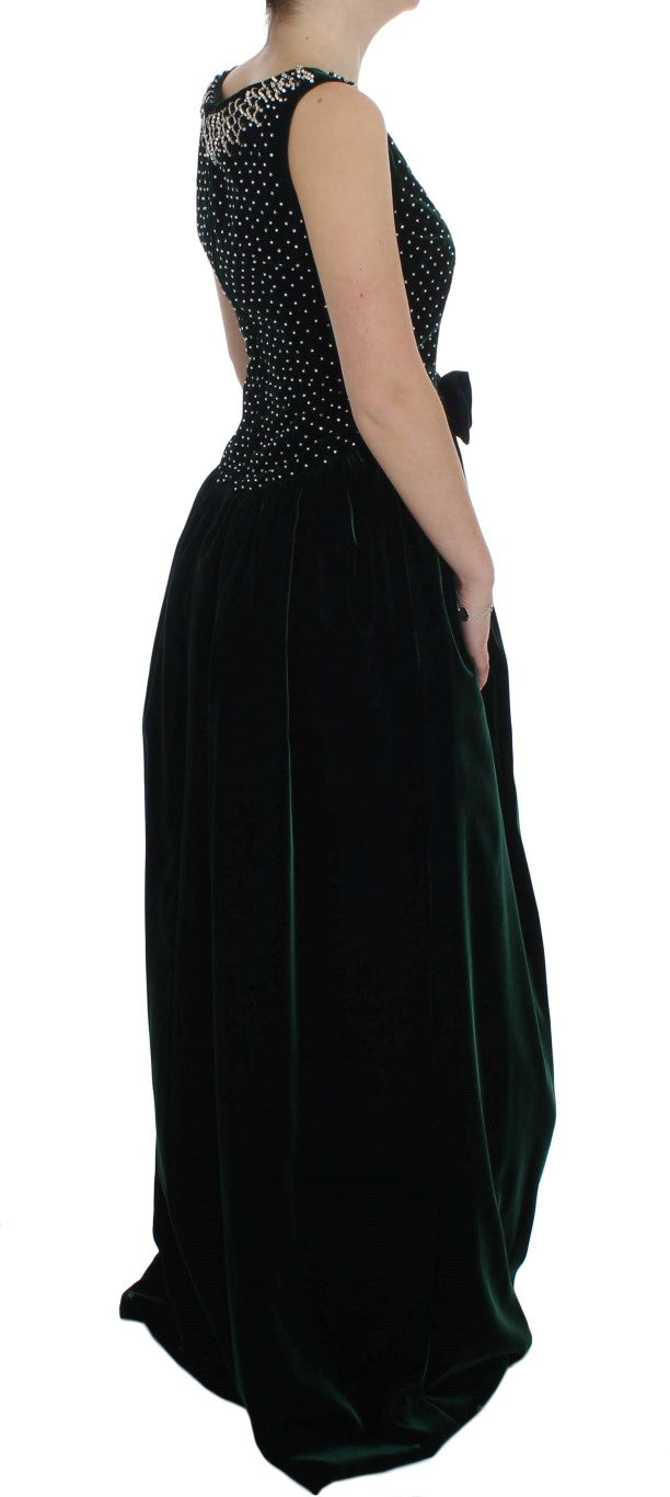 - Enchanted Emerald Velvet Crystal Maxi Dress
