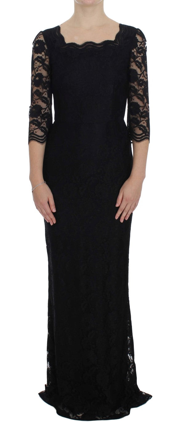 - Elegant Black Floral Lace Maxi Dress