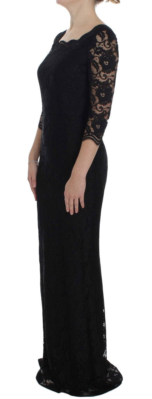 - Elegant Black Floral Lace Maxi Dress
