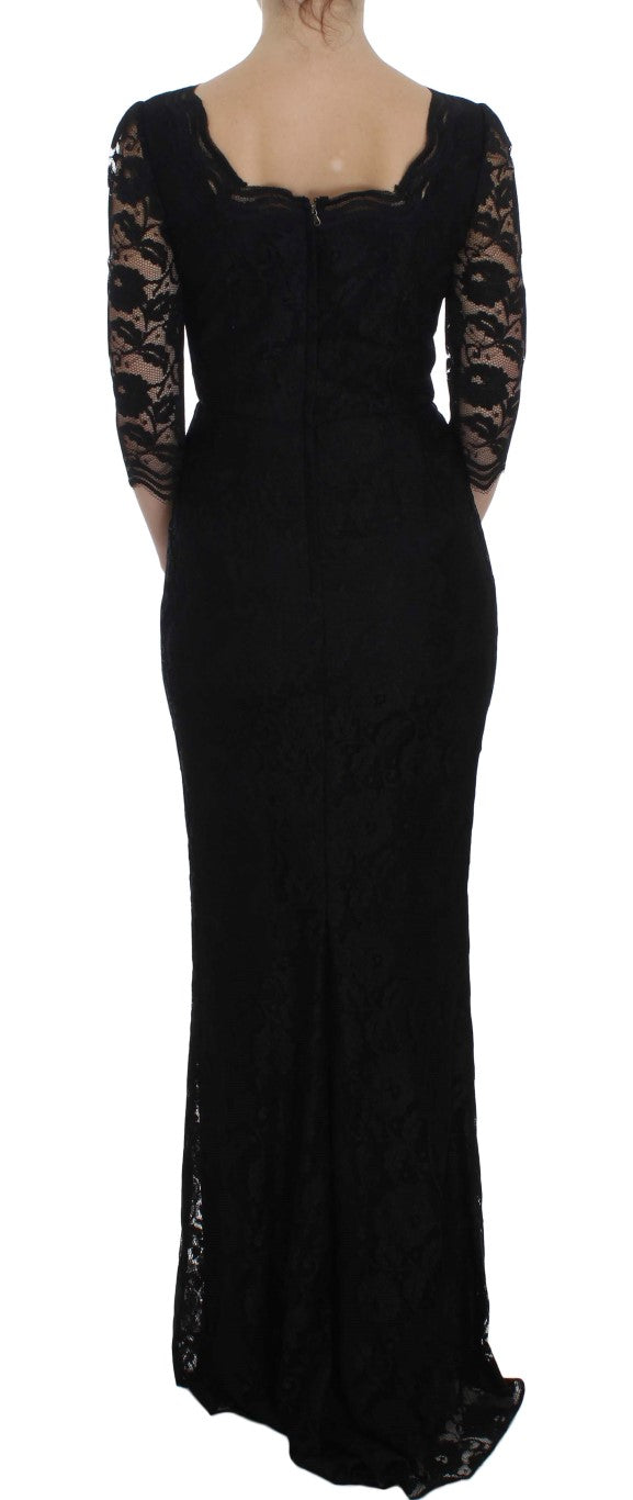 - Elegant Black Floral Lace Maxi Dress