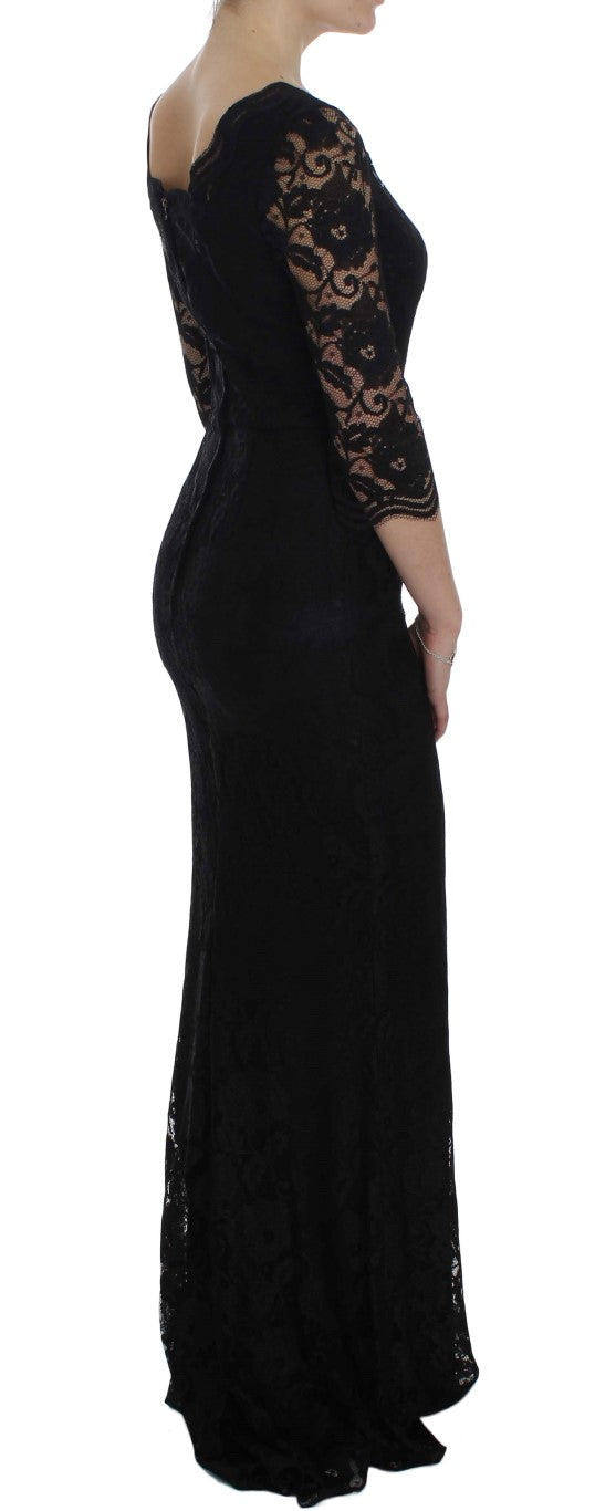 - Elegant Black Floral Lace Maxi Dress