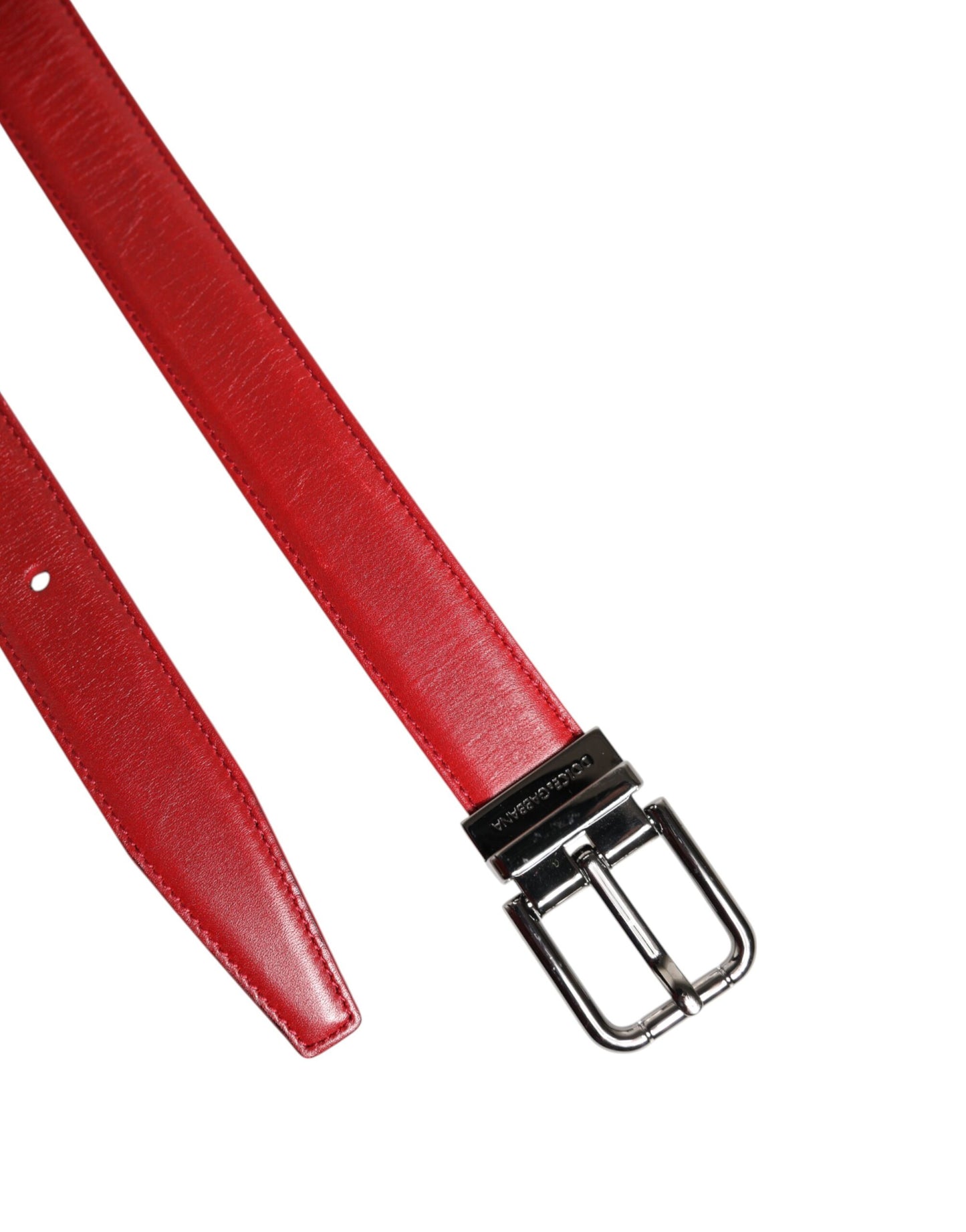 Dolce & Gabbana Red Leather Metal Buckle Belt