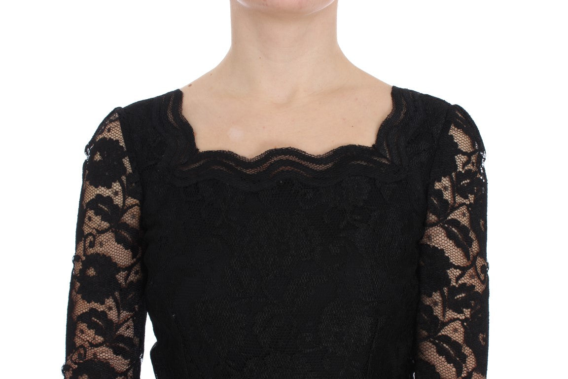 - Elegant Black Floral Lace Maxi Dress