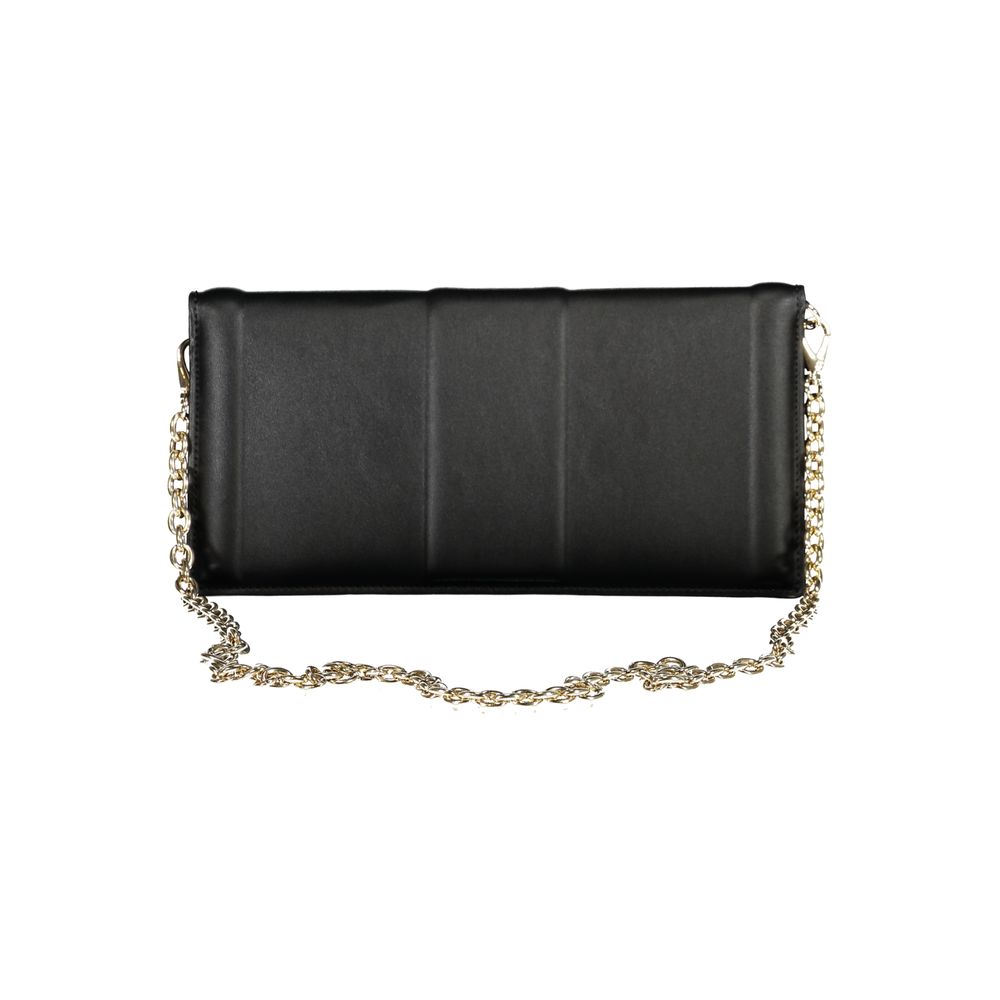 Mario Valentino Black Smooth Leather Handbag with Chain Strap