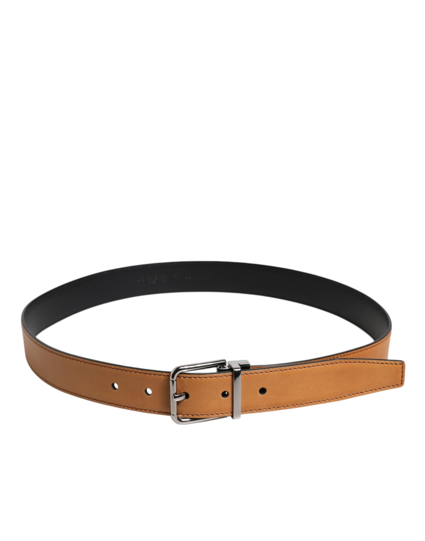 Dolce & Gabbana Brown Classic Calf Leather Belt with Silver Buckle