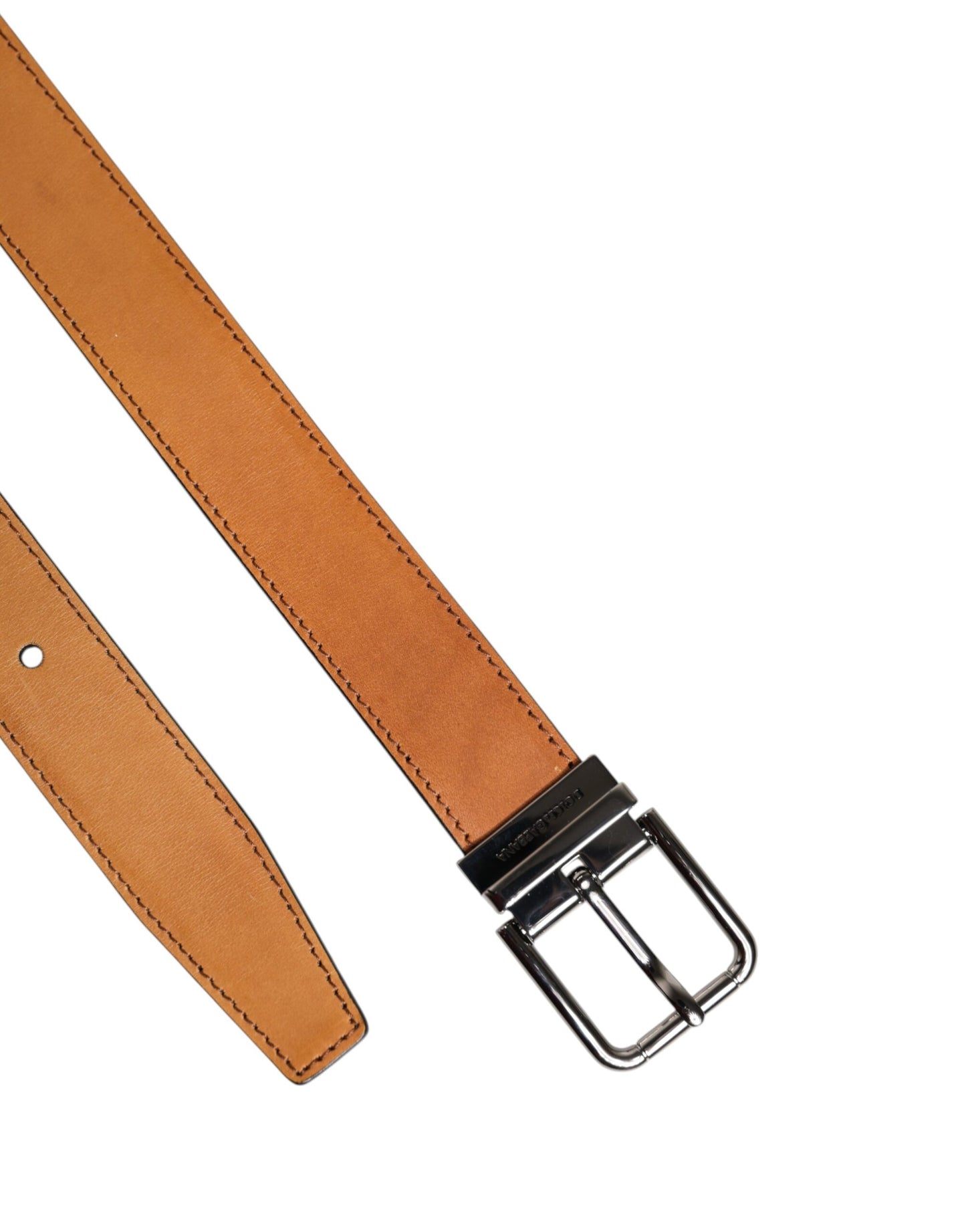 Dolce & Gabbana Brown Classic Calf Leather Belt with Silver Buckle