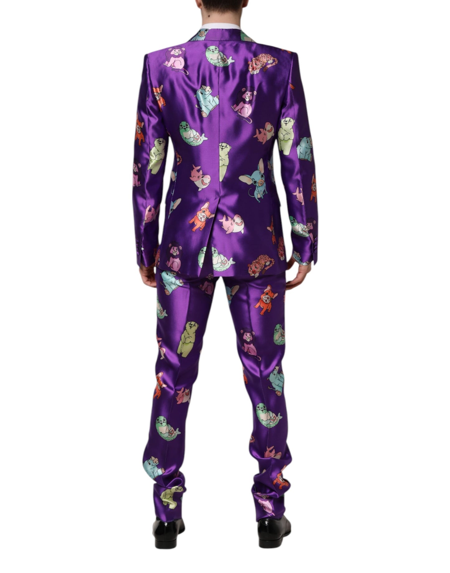 Dolce & Gabbana Purple Silk Animal Print Slim Fit 3 Piece Suit