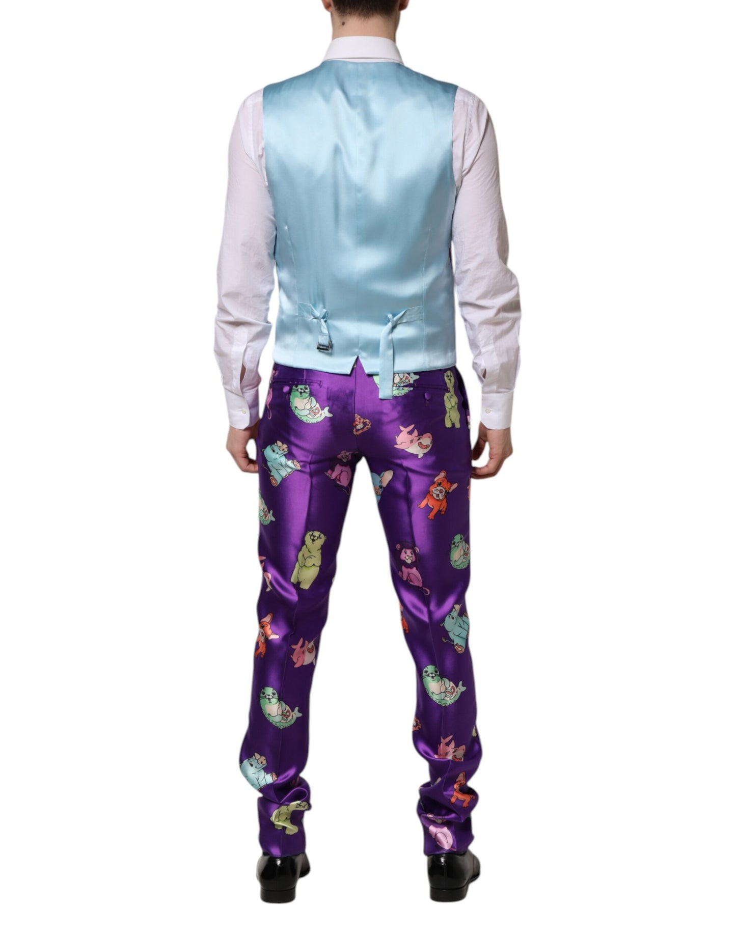 Dolce & Gabbana Purple Silk Animal Print Slim Fit 3 Piece Suit