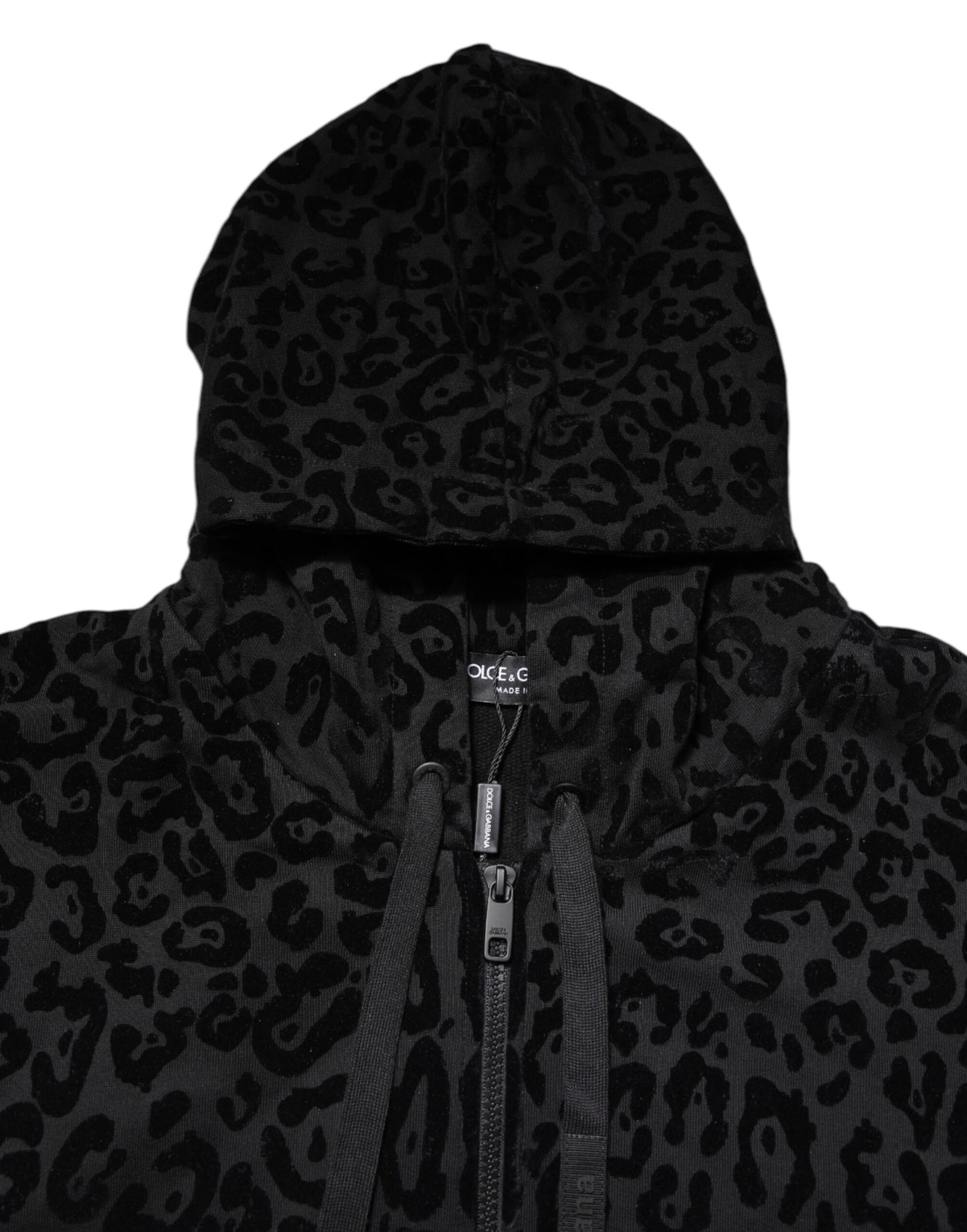 Dolce & Gabbana Black Leopard Full Zip Hooded Sweatshirt