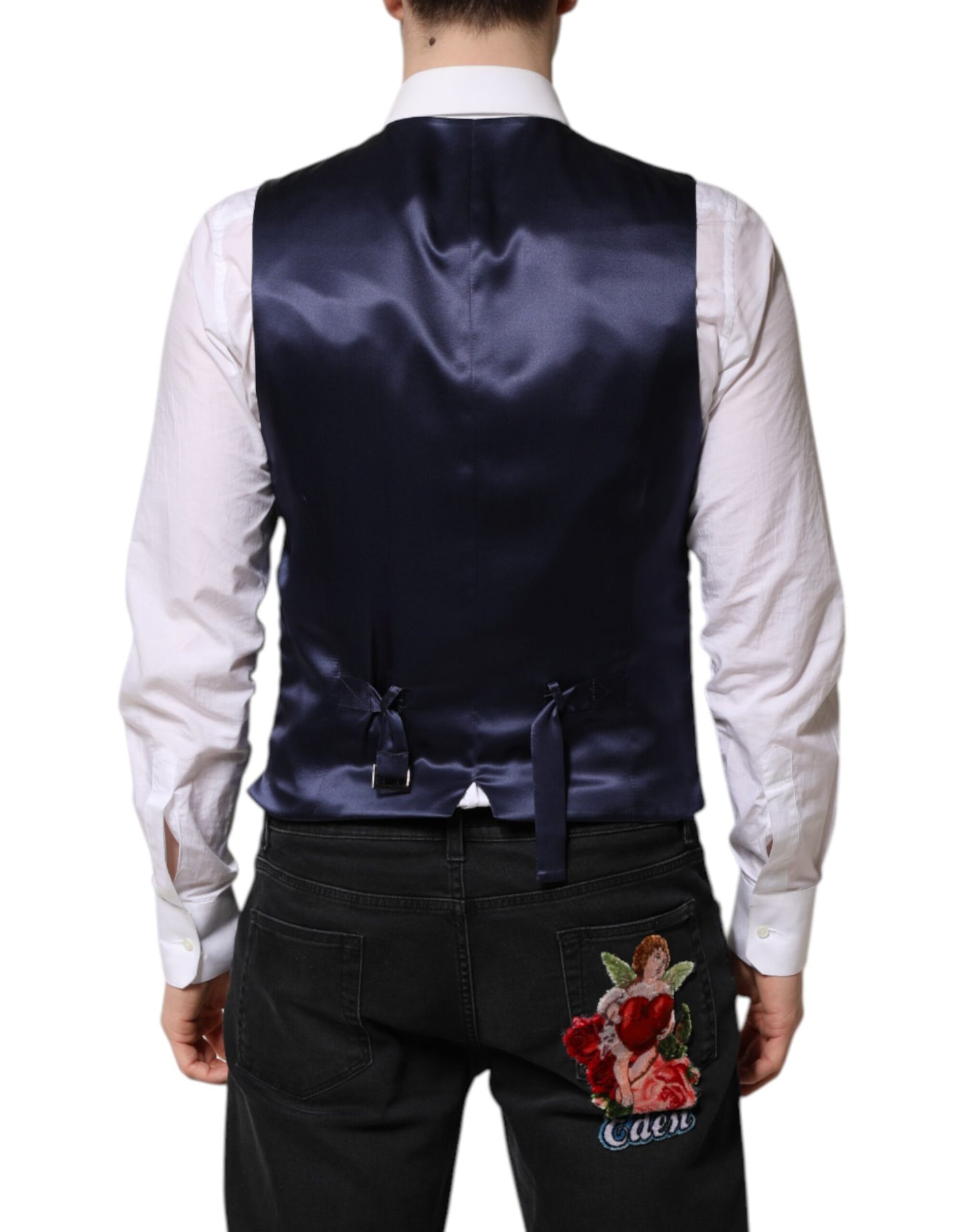 Dolce & Gabbana Dark Blue Wool Formal Waistcoat for Men