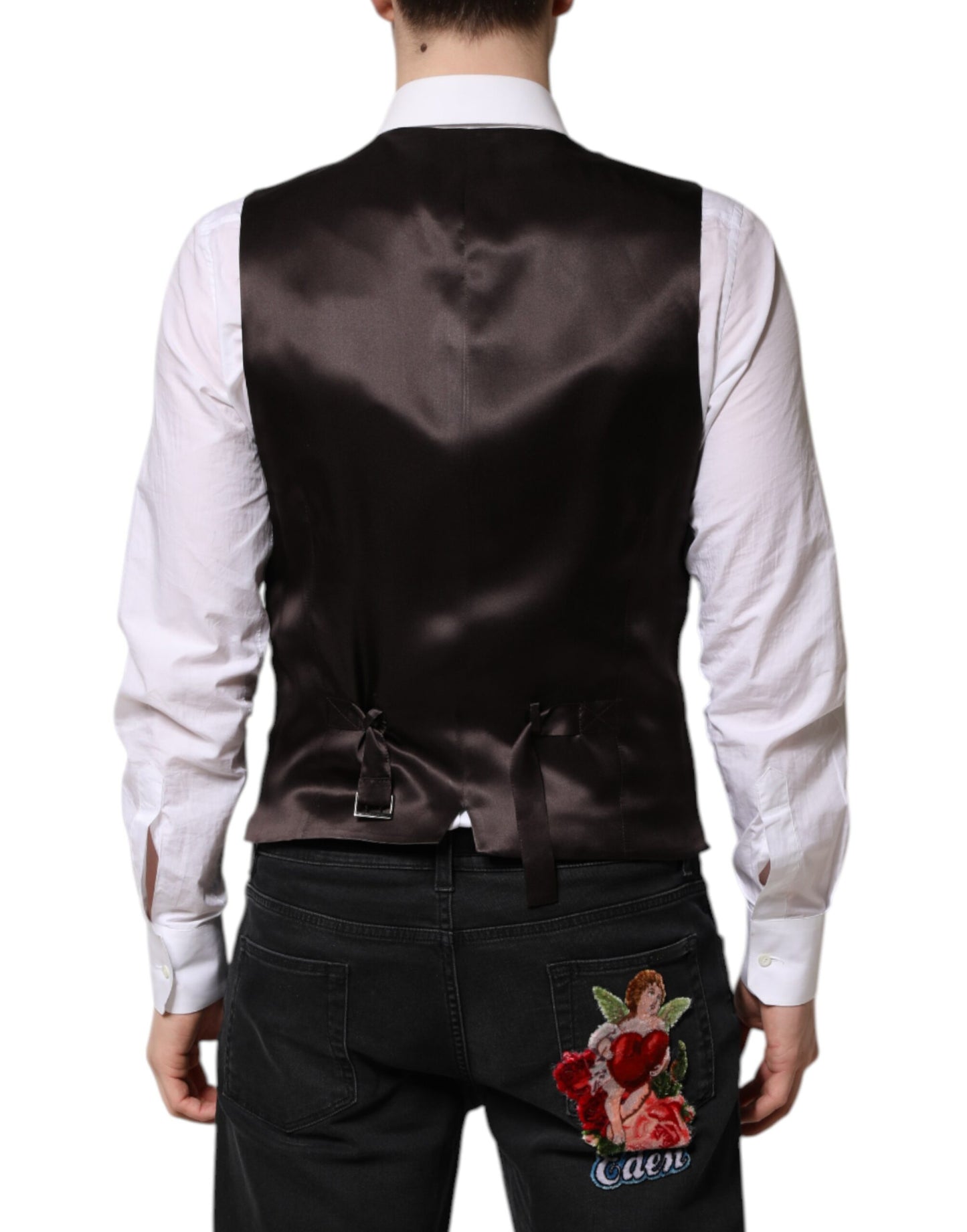 Dolce & Gabbana Black Striped Wool Formal Waistcoat Vest