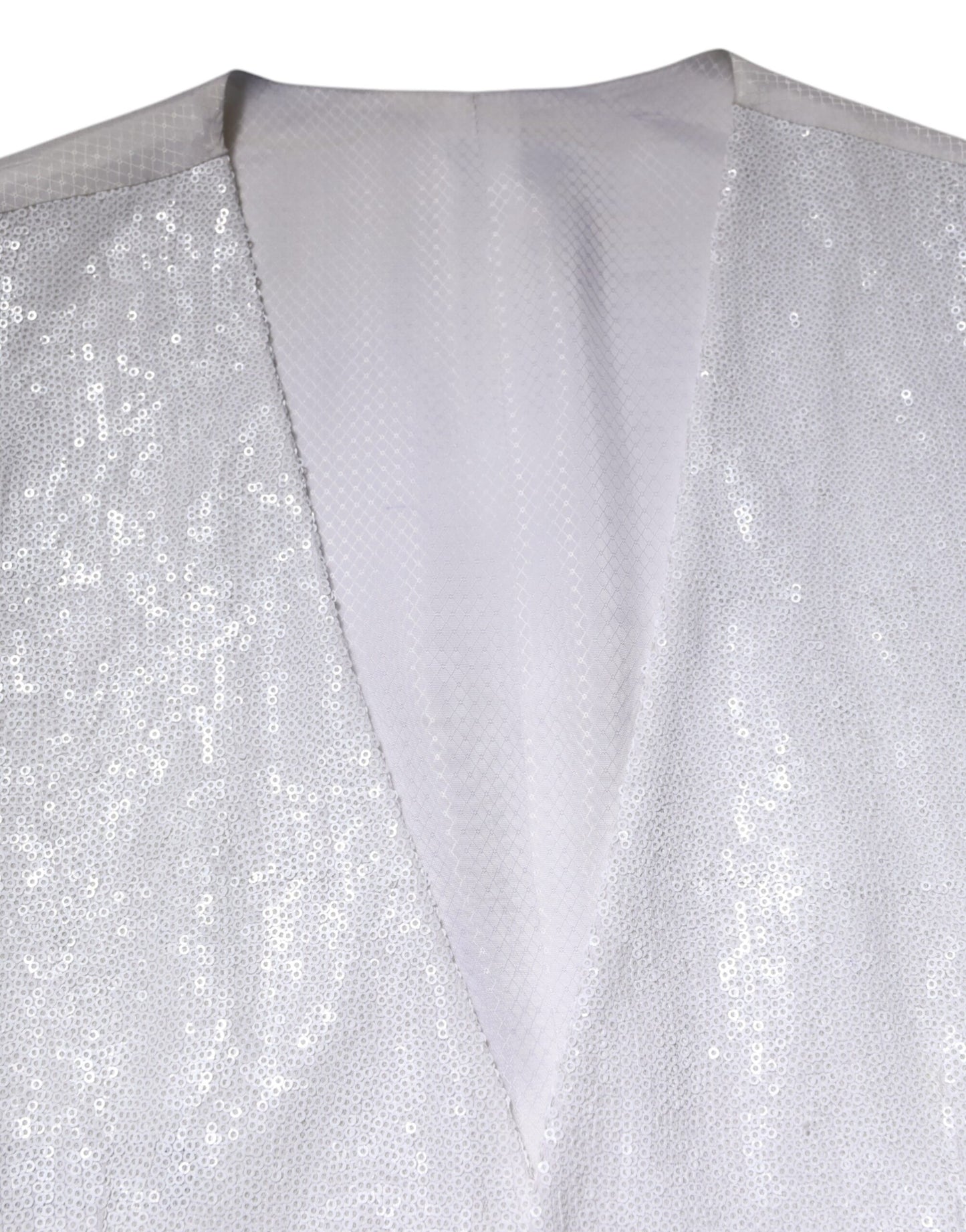 Dolce & Gabbana White Sequined Formal Waistcoat Vest