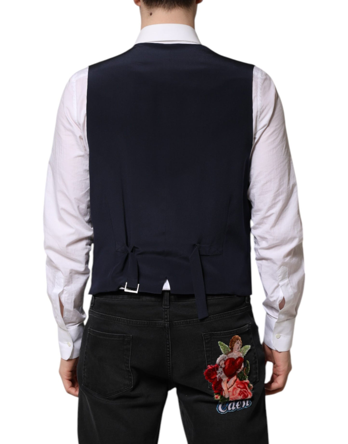 Dolce & Gabbana Blue Striped Wool Formal Waistcoat Vest