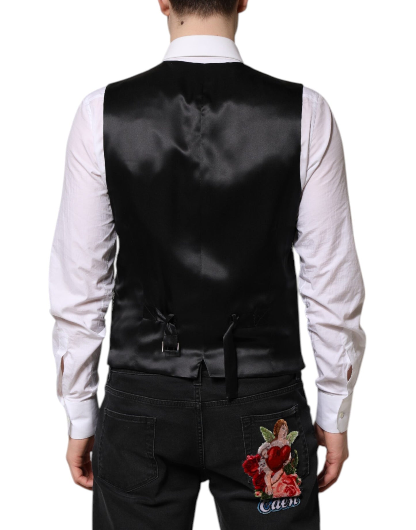 Dolce & Gabbana Black and Gray Brocade Formal Waistcoat Vest
