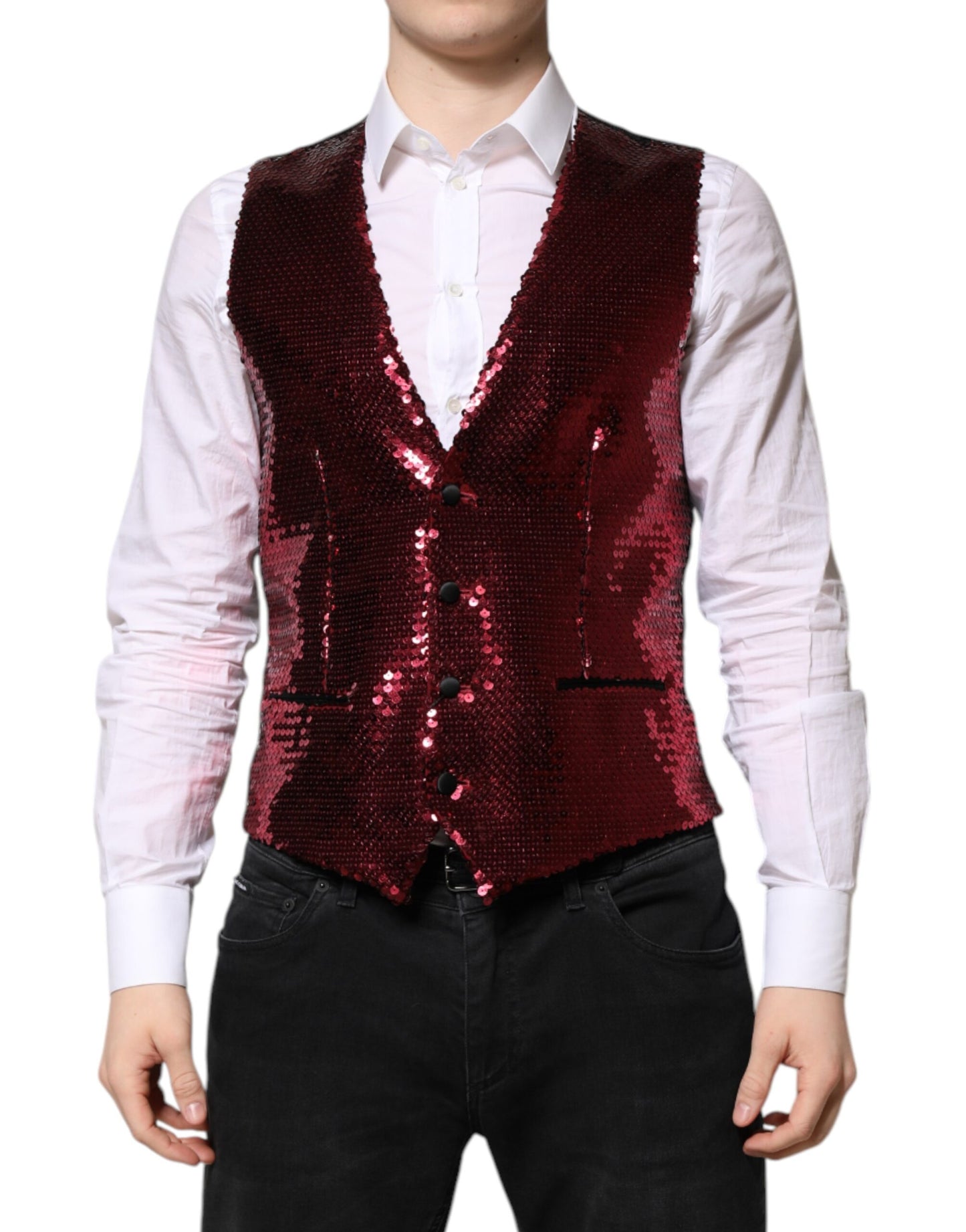 Dolce & Gabbana Red Sequined Formal Waistcoat