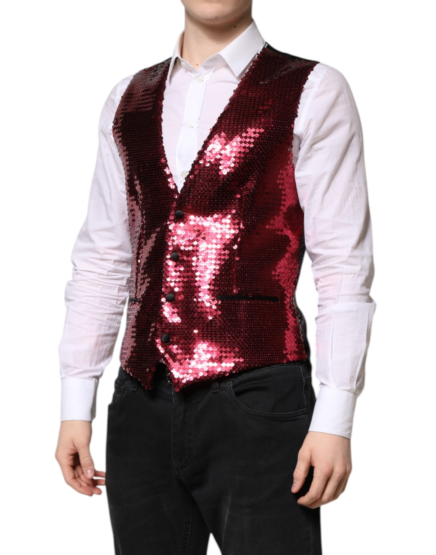 Dolce & Gabbana Red Sequined Formal Waistcoat