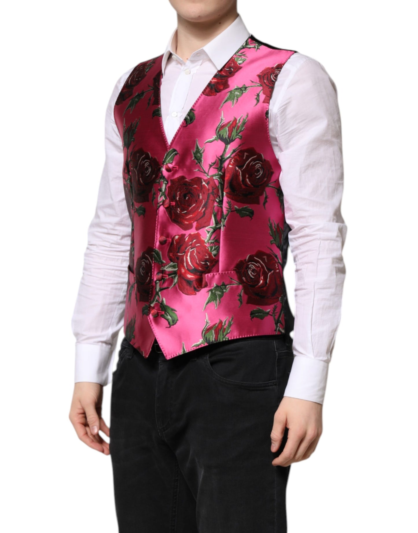 Dolce & Gabbana Pink Floral Satin Vest for Men