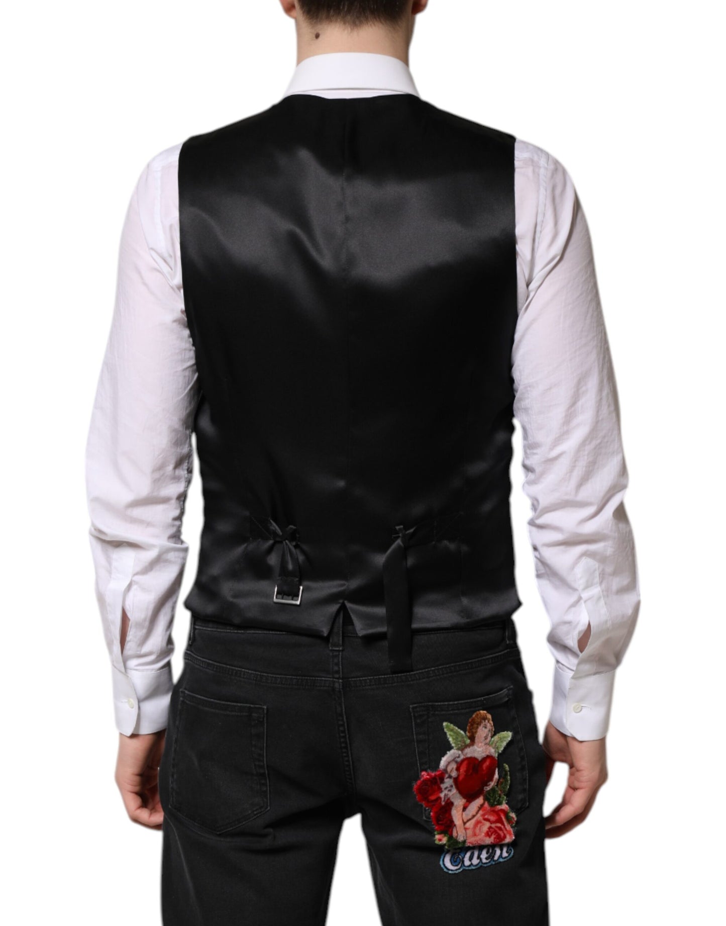 Dolce & Gabbana Black Floral Brocade Formal Waistcoat Vest
