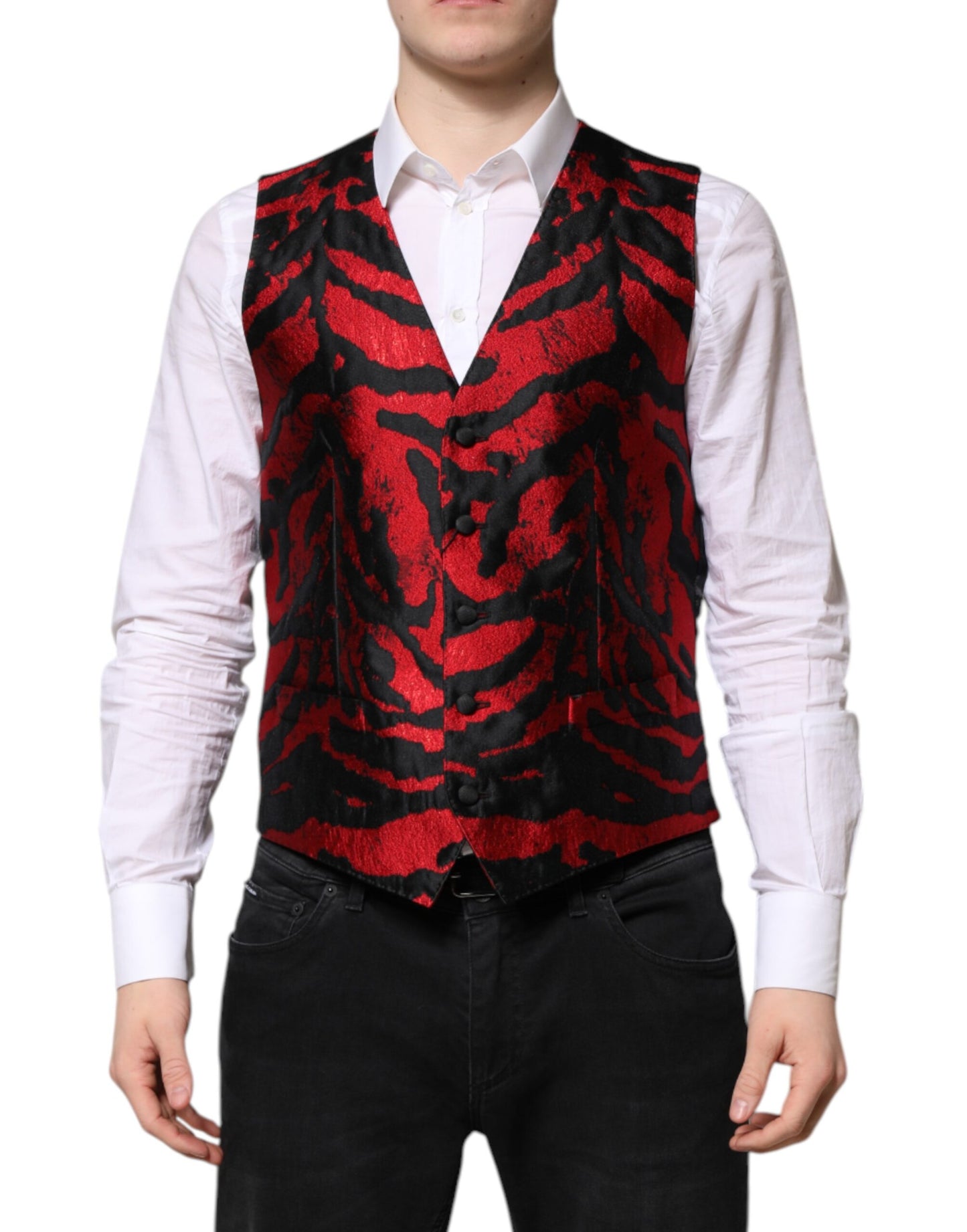 Dolce & Gabbana Red and Black Stripe Formal Waistcoat Vest