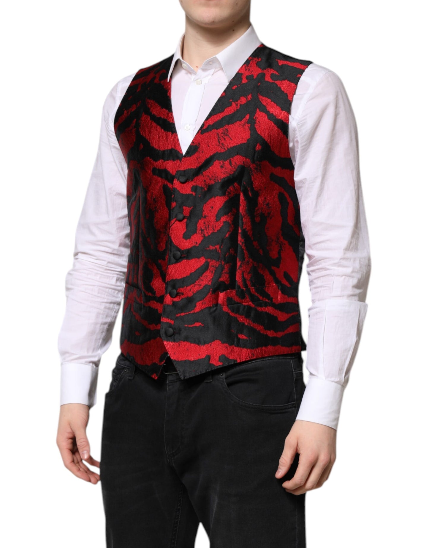 Dolce & Gabbana Red and Black Stripe Formal Waistcoat Vest