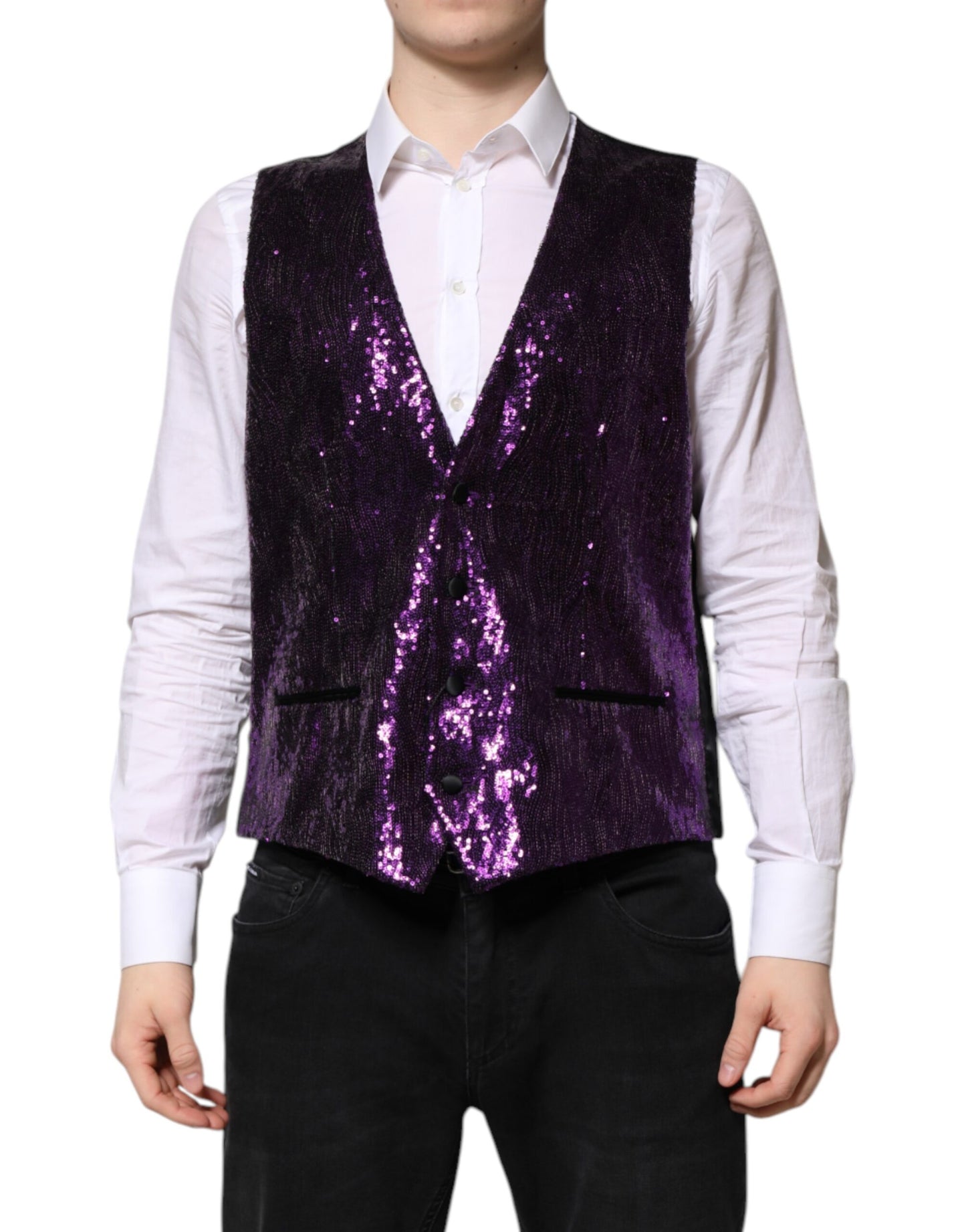 Dolce & Gabbana Purple Sequined Formal Waistcoat