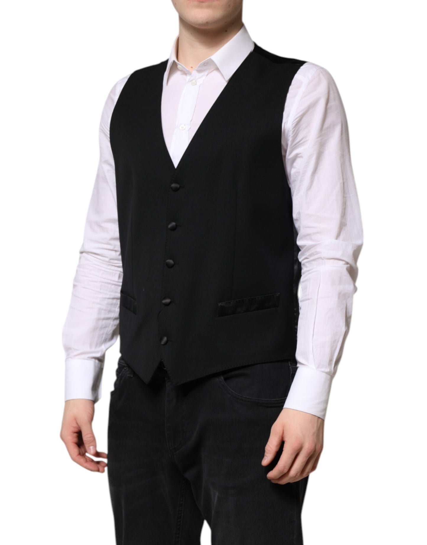 Dolce & Gabbana Black Wool Formal Waistcoat Vest for Men