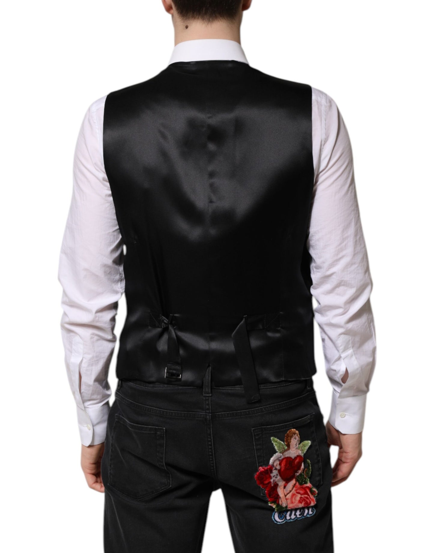Dolce & Gabbana Black Wool Formal Waistcoat Vest for Men