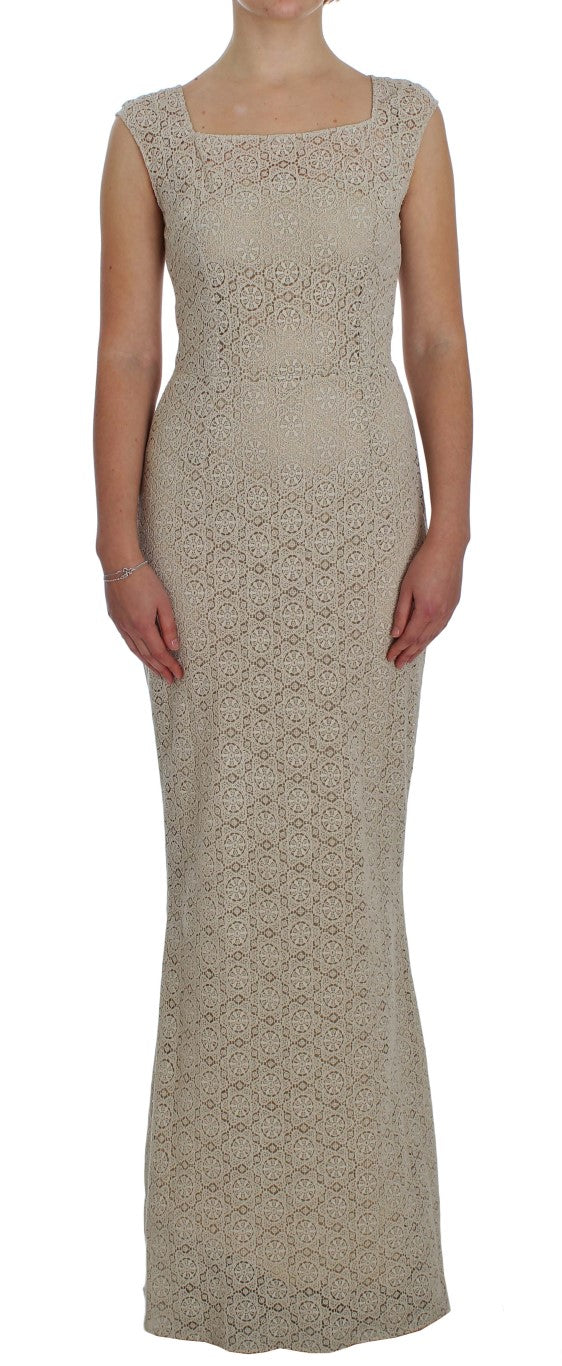 - Elegant Beige Floral Cutout Maxi Dress