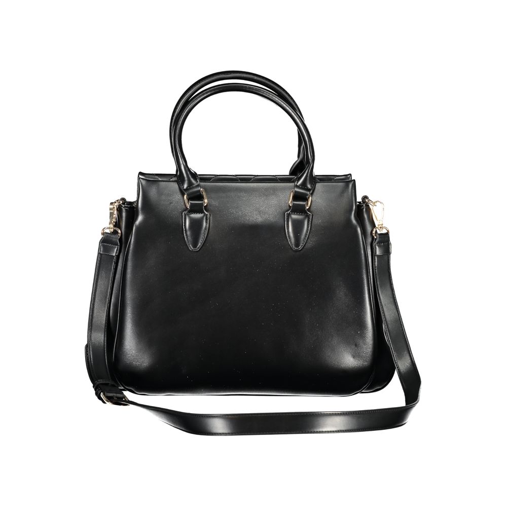 Mario Valentino Black Smooth Leather Handbag with Zip Closure