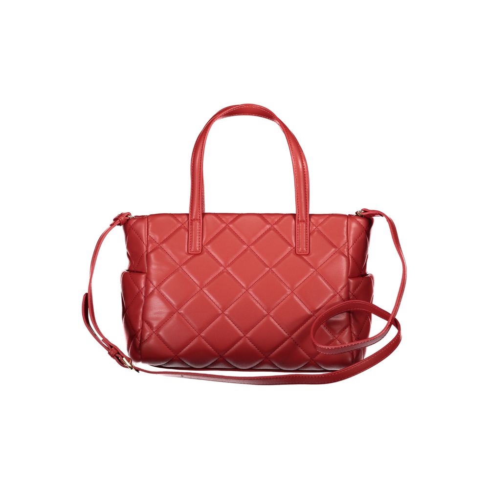Mario Valentino Red Faux Leather Handbag with Gold Accents