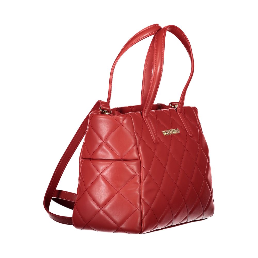 Mario Valentino Red Faux Leather Handbag with Gold Accents