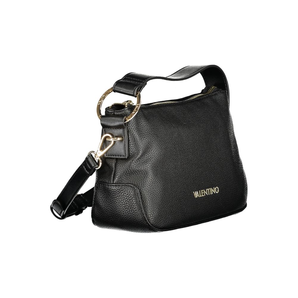 Mario Valentino Black Faux Leather Women Handbag with Gold Hardware