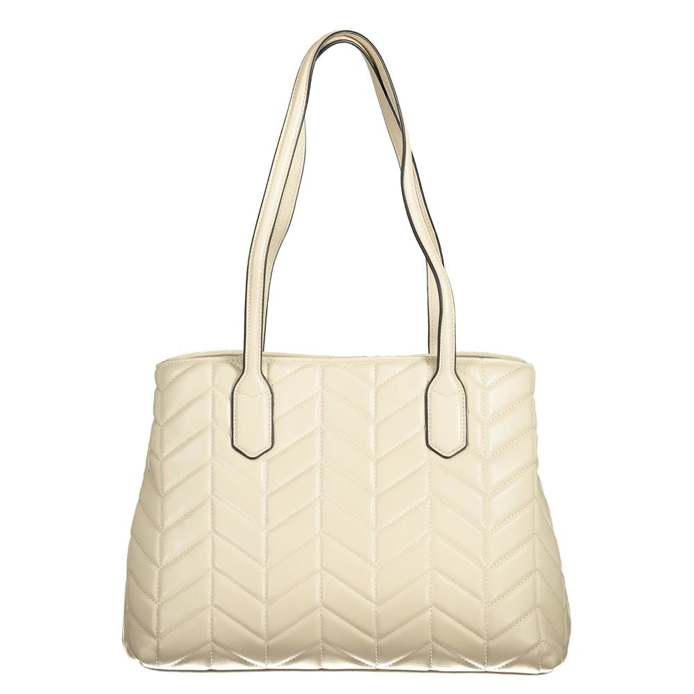 Mario Valentino Beige Faux Leather Handbag with Chic Detailing