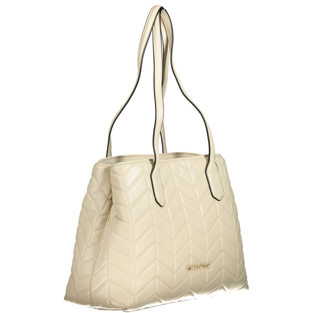 Mario Valentino Beige Faux Leather Handbag with Chic Detailing