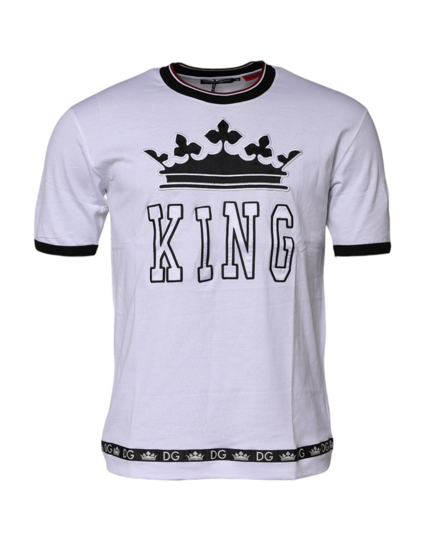 Dolce & Gabbana Crown King Embroidered White Cotton T-shirt