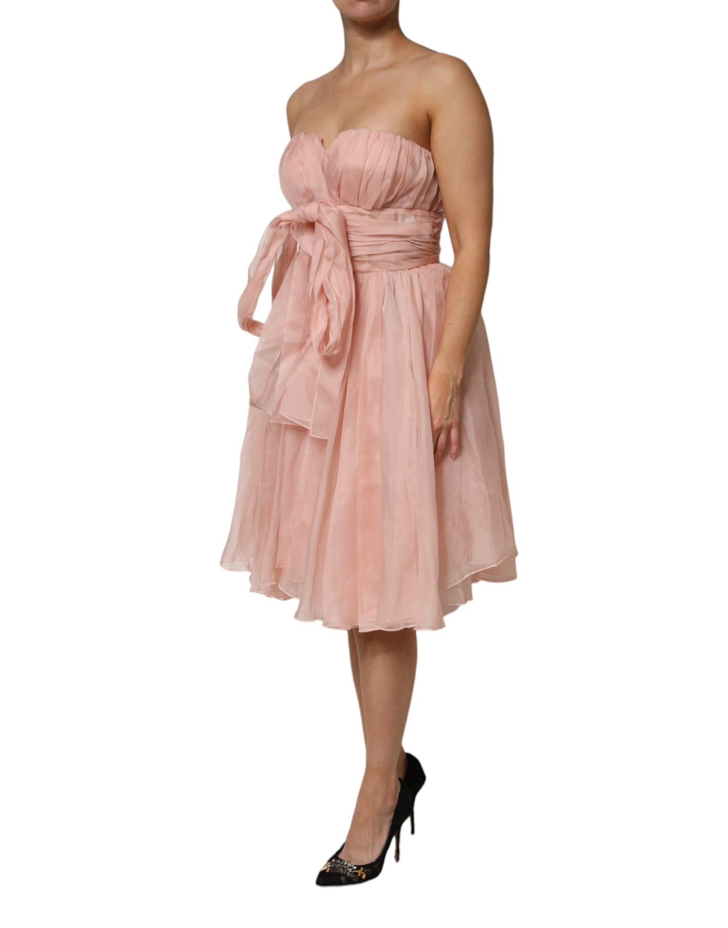 Dolce & Gabbana Pink Silk Chiffon Pleated Midi Dress