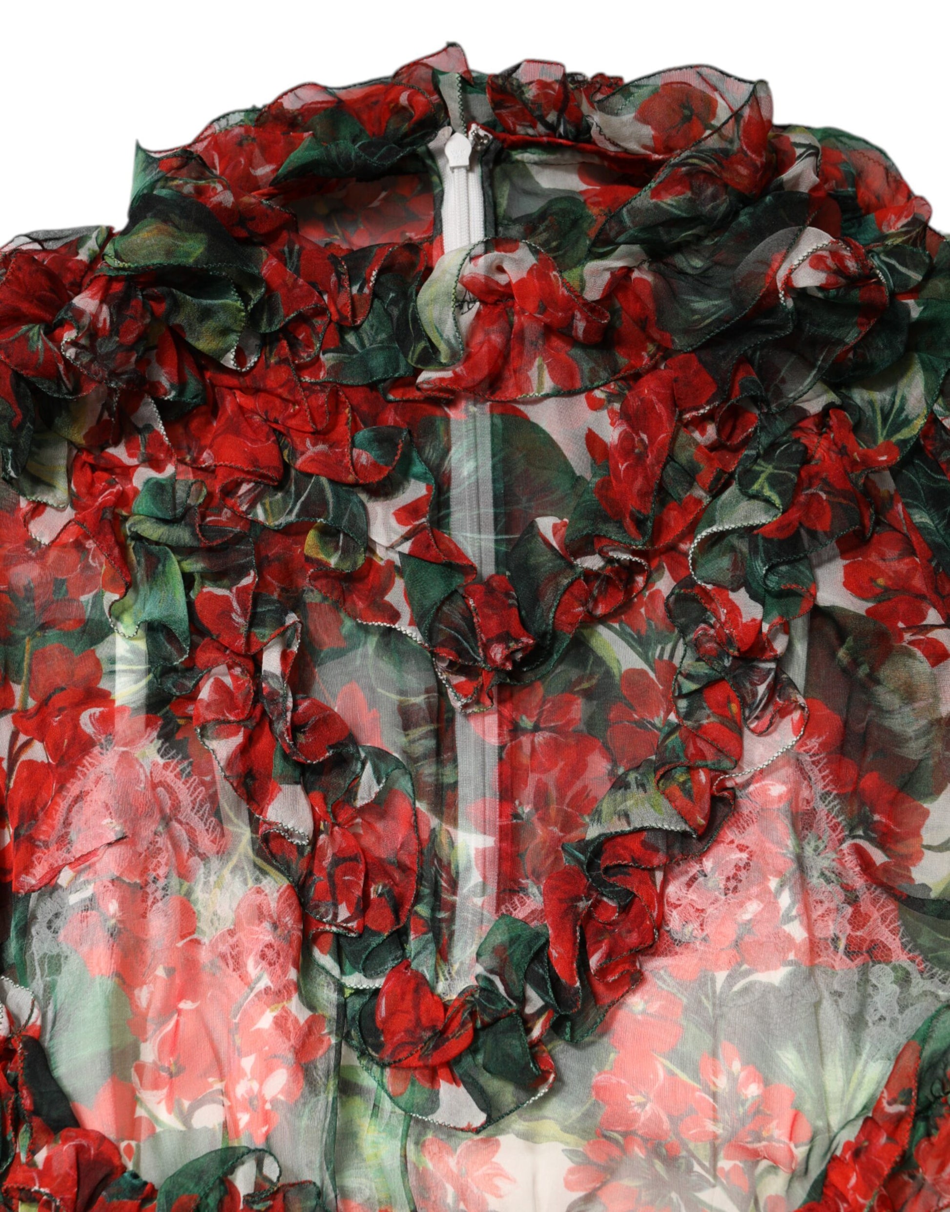 Dolce & Gabbana Multicolour Ruffle Floral Long Sleeves Dress